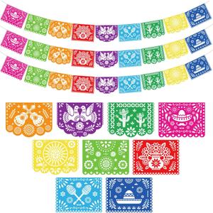 DomeStar 3 Packs 54 Ft Cinco De Mayo Decoration Mexican Party Banner, Fiesta Decoration Papel Picado Mexican Theme Birthday Party Favors Dia De Los Muertos Day of the Dead Hanging Decor Supplies