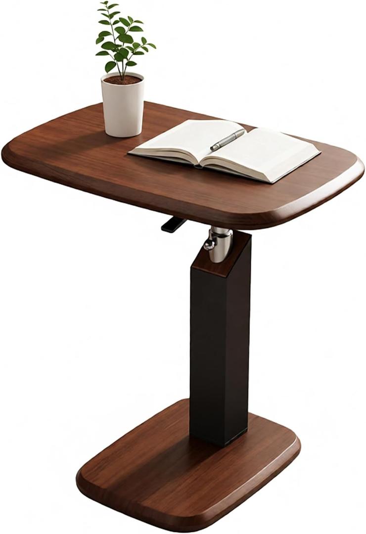 360 degree laptop table, C-Shaped Tray Table, Walnut Tray Black Stand Adjustable Height couch desk, C-Shaped Side Table with Wheels, c table 24 x 16'' Large tray
