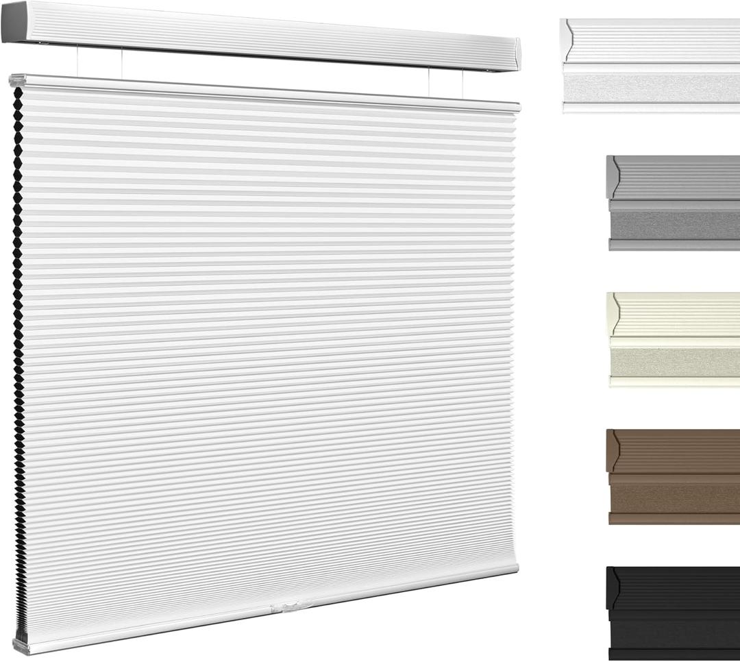 Boolegon Top Down and Bottom Up Blackout Cellular Shades Cordless Honeycomb Blinds for Windows Custom Size, White, Any Size