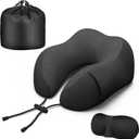 Neck Travel Pillow, Upgraded Memory Foam Pillow for Airplane, Machine Washable, Adjustable Flight Pillow, Suitable for Sleeping Airplane, Car, Office and Home (Black)