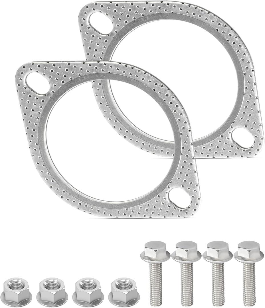 2PCS Exhaust Gasket,Car Accessories Exhaust Flange Gasket,2-Bolt High Temp Catalytic Converter Gaskets for Cars,Trucks,Automotive Replacement Muffler Gaskets,Replaces #120-06310-0002 (3in)
