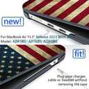 Compatible with MacBook Air 15 inch Case 2023 2024 Release M3 A3114 A2941 M2 Chip Durable Plastic Shell Case with Keyboard Cover & Mac OS Keyboard Sticker (USA Flag)
