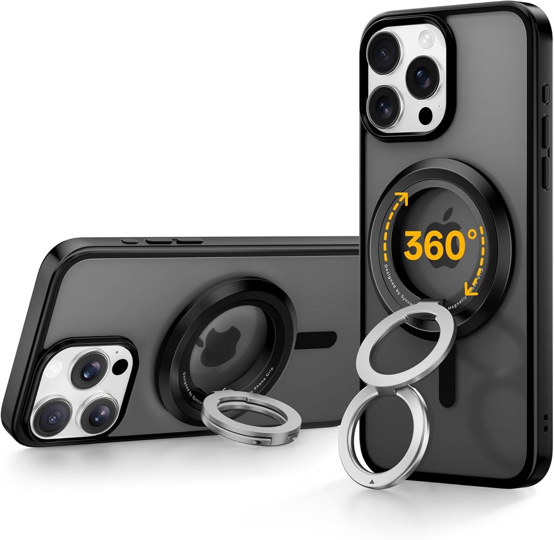 SYNCWIRE for MagSafe Phone Grip, 360 Rotation Magnetic Cell Phone Grip Magnetic Ring Holder Kickstand Mag Safe Ring Stand Compatible with iPhone 17 16 15 14 13 12 Pro Max MagSafe Accessories Android (Black)