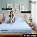 Royale Linens Fitted Sheet With Pillowcases - King Fitted Sheets With 2 Pillowcases - 300 Thread Count 100% Organic Cotton - Fit Mattress Up to 18" Deep - Soft & Breathable - Lake Blue (No Flat Sheet)