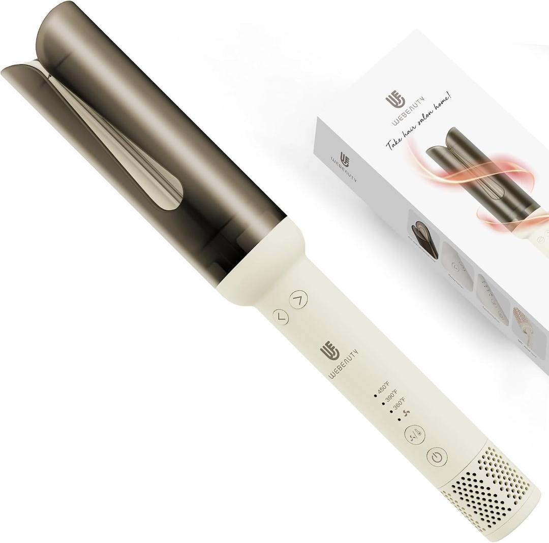 Rotating Curling Iron Hair Curler: Anti-Scald Automatic Curling Wand 1.25 Inch Adjustable 3 Gears Heating Temperatures Fast Heating Hot Tools Auto Shut-Off for Hair Styling Curls Waver (White)