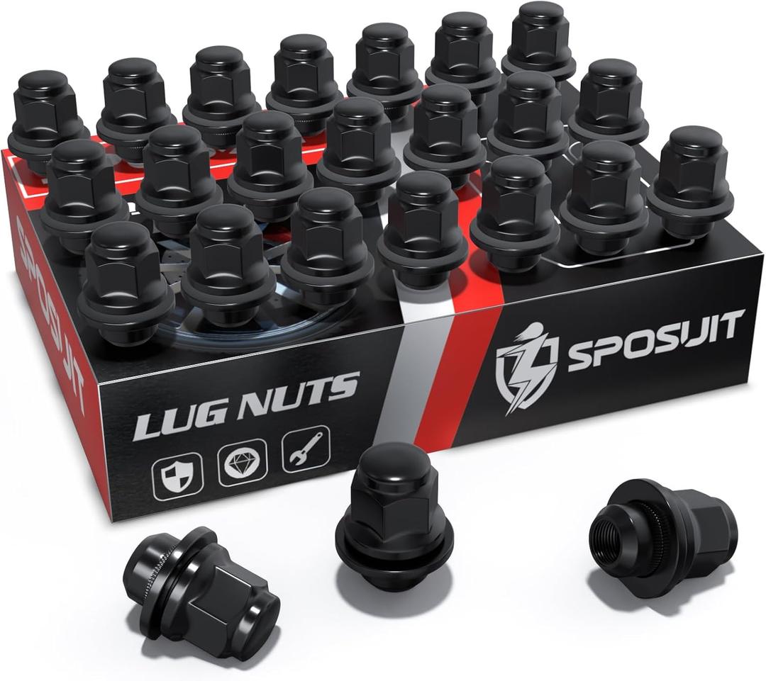Sposuit M12x1.5 Lug Nuts - Replacement for 1989-2023 Toyota 4Runner, 2016-2021 Tacoma, 2000-2006 Tundra, 2016-2023 Hilux - OEM Factory Style Mag Seat Black Lug Nut with Washer(24 Pcs)