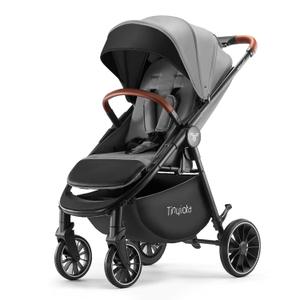 Tinyiota Stroller for Babies,Toddler Strollers with Large UPF 50+ Canopy,Luxury Baby Stroller with Leather Handle & Spacious Seat, One-Hand Foldable Pushchair,Baby Carriage with Lie-Flat Mode(Gray)