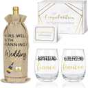 Frerdui Engagement Gifts for Couples, Boyfriend and Girlfriend Glass Engaged Gift Set with Bottle Bag, Fiance Fiancee Gift for Him and Her Bride and Groom, Wedding Bridal Shower Gifts for Newlywed, 1 Piece