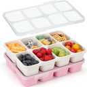 MaMix Snackle Box Container,Leak-Proof Snack Box 8 Compartment Divided Serving Tray with Lid, Dishwasher Safe Food Containers for Fruit Candy Snack Nuts Veggie Party (2 PACK) (BEIGE+PINK)