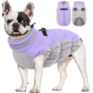 AOFITEE Dog Coat, Warm Dog Jackets for Small Dogs, Dogs Winter Coat with Harness Built in, Reflective Pet Winter Jacket, Waterproof Windproof Puppy Puffer Jacket Fleece Vest, Lilac XS