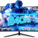 32 Inch Curved Gaming Monitor with 240Hz Refresh Rate, 1ms GTG, HDR600, 1500R Curvature, 1080P Resolution, 122% sRGB, FreeSync, G-Sync Compatible, DP and HDMI Ports, VESA Mount for Competitive Gamers