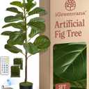 Artificial Fiddle Leaf Fig Tree 3ft (36 Inch) Tall - with Remote LED Spotlight - Realistic Faux Potted Plant & Moss for Living Room & Office Decor