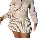 pnahip Women's Fall 2 Piece Outfits Casual Half Zip Long Sleeve Sweatshirt and Mini Pleated Skirt Set Workout Sweatsuit, Khaki, M