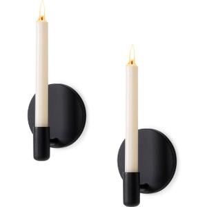Matte Black Wall Sconce Candle Holders Set of 2 for Taper Candles, Minimalist Metal Wall Mounted Candlestick - 0.82 Inch Cup Diameter