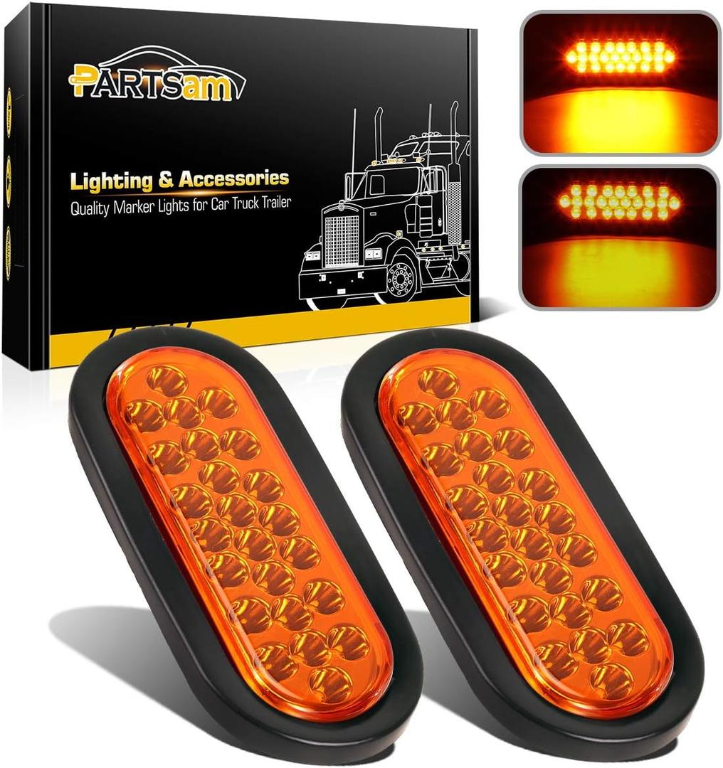 Partsam 2pcs 6 inch Oval Amber LED Trailer Lights 24LED, 6" Oval Led Turn Signal and Parking Lights Flush Grommet Mount Sealed 12V RV Truck Trailer Pickup Front Bumper Lights Lamps Waterproof