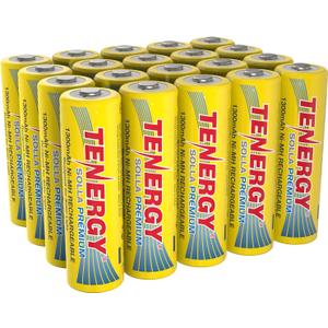 Tenergy Solla Premium Rechargeable NiMH AA Battery, 1300mAh Solar Batteries for Solar Garden Lights, Anti-Leak, Outdoor Durability, 5+ Years Performance, UL Certified, Pre-Charged 20 Pack