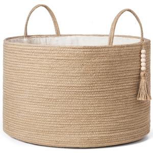 Mkono Extra Large Laundry Basket Woven Storage Baskets for Blankets Toys Clothes Organizer, Decorative Clothes Hamper 21.7" x 13.8" (Brown)