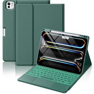 Hamile for iPad Pro 11-inch Case with Keyboard (M5/M4) - Magnetic Wireless Detachable Keyboard with Multi-Touch Trackpad 7 Colors Backlit Stain Proof Folio Cover for Pro 11 Inch 2025 2024 - Pine Green
