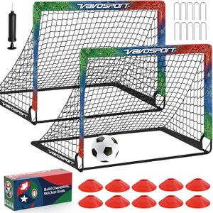Kids Soccer Goals for Backyard Set, 2 Pack Portable Pop Up Soccer Goal with Soccer Net, Size 3 Soccer Ball, Pump, 10 Cones and Bag, Toddler Soccer Training Equipment for Outdoor Games