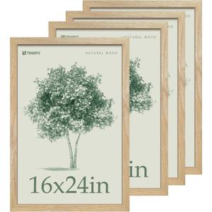16x24 Poster Frame Set - 4 Pack, Natural Solid Wood Picture Frame, Elegant Wood Grain, Wall Gallery Photo Frame