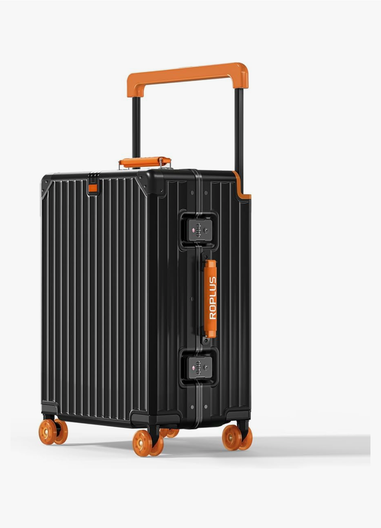 Aluminium Frame Carry on Luggage with Smooth Jelly Wheels, Hardside Zipperless Rolling Suitcase with TSA Lock (Black, 21-Inch)