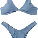 Verdusa Women's Twist Front Bikini Set High Cut Thong Tied Back Two Piece Swimsuit L