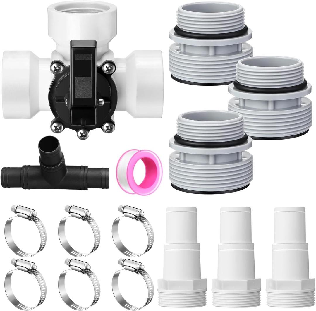 DoubleFill 3 Way Swimming Pool Diverter Valve Hose Adapter with Hose Clamps Replacement Slip Valve Filter Hose Conversion Kit with Seal Ring for 1 1/4'' or 1 1/2'' Filter Ports (White,Hose Adapter)