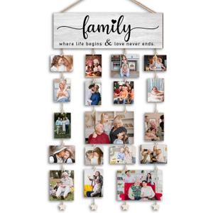 Orchroma Picture Frames Collage Photo Hanging Display Picture Board,Family Picture Frames Collage Wall Decor,Family Where Life Begins and Love Never Ends,Home Living Room Bedroom Wall Decor (Gray)