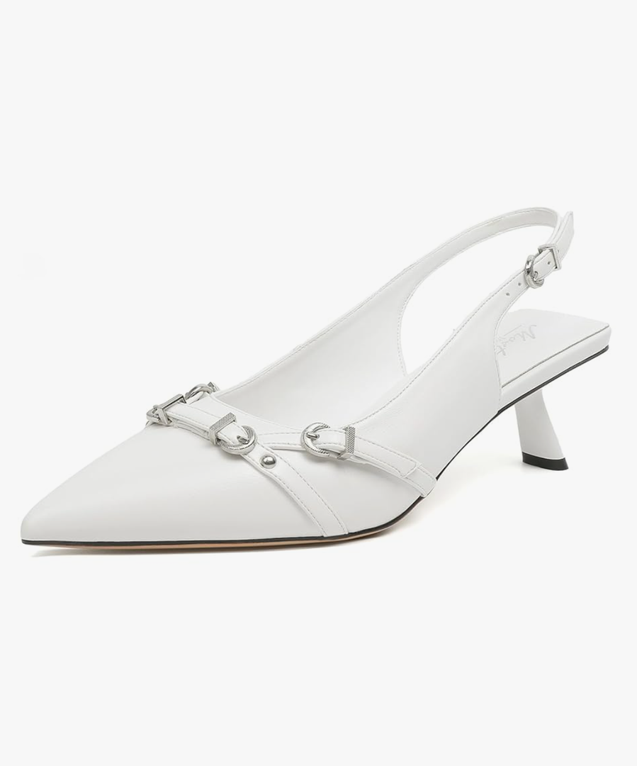 Mostrin Kitten Heels for Women Pointed Toe Pumps Patent Leather Low Heel Slingback Heels with Buckle Dress Shoes for Dating Party Working, 7.5