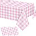 3 Pack Pink and White Checkered Tablecloth, 54 X 108Inch Plastic Red Gingham Table Cloth Waterproof Red Checkered Table Cover for Easter Mother's Day Wedding Birthday Anniversay Baby Bridal Shower