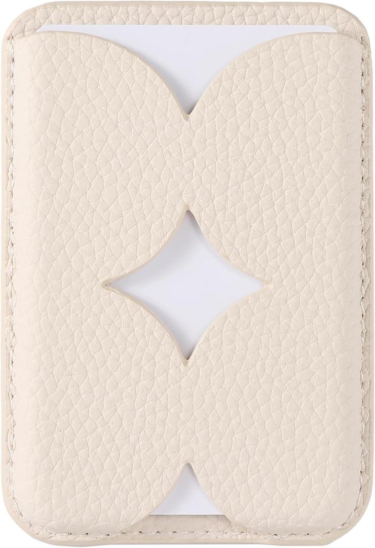 Luner - Leather Magnetic Card Wallet Compatible with Magsafe - for iPhone 16, 15, 14, 13, 12 series - Holds 2 cards - Made of Vegan Leather - Cream