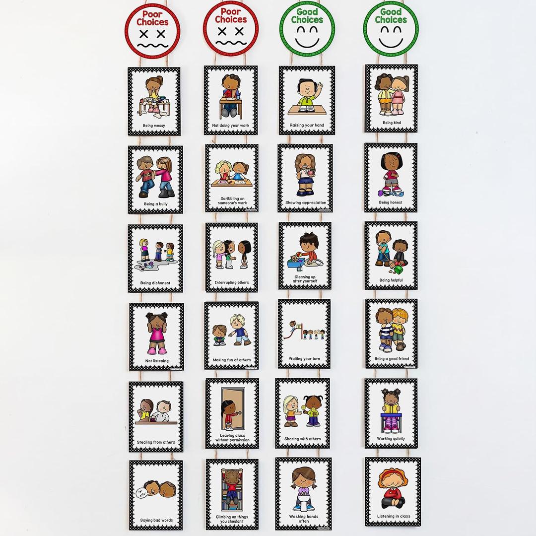 Marspark 4 Sets Wooden Classroom Rules Poster Elementary Preschool Kindergarten Back to School Classroom Rules Class Behavior Management Sign for Teacher Bulletin Board Decoration, Good Poor Choice, 4.72 x 3.54 inches