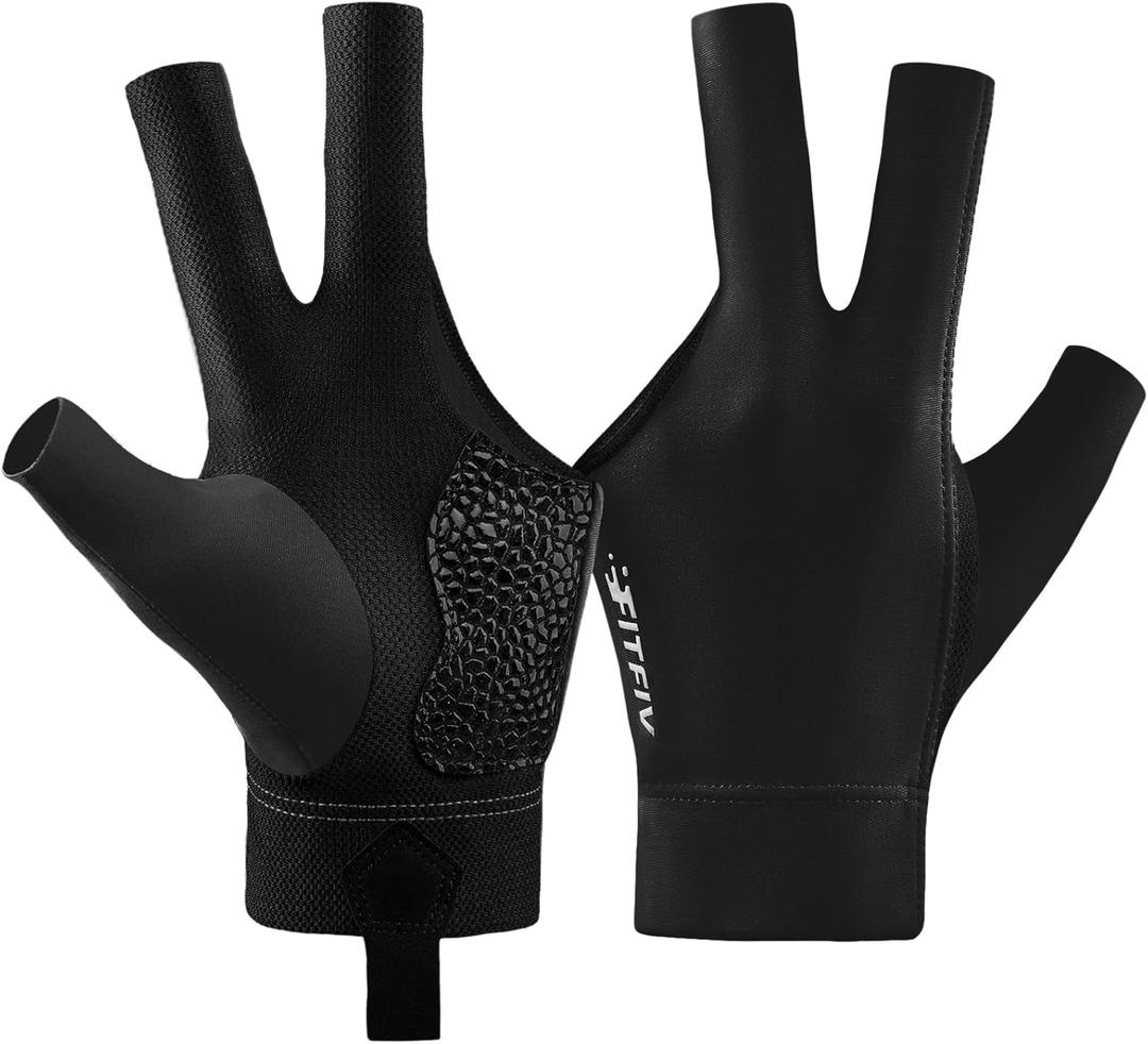 Billiards Glove Professional 3-Finger Pool Glove for Left Hand, Snooker Cue Gloves for Men and Women (Black)