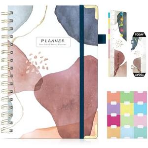 Ospelelf Undated Planner Daily Spiral Binding Weekly Monthly Hardcover Mini Planners with Stickers 12 Months Productivity Aesthetic Journey Booklet Size Brown Set of 2