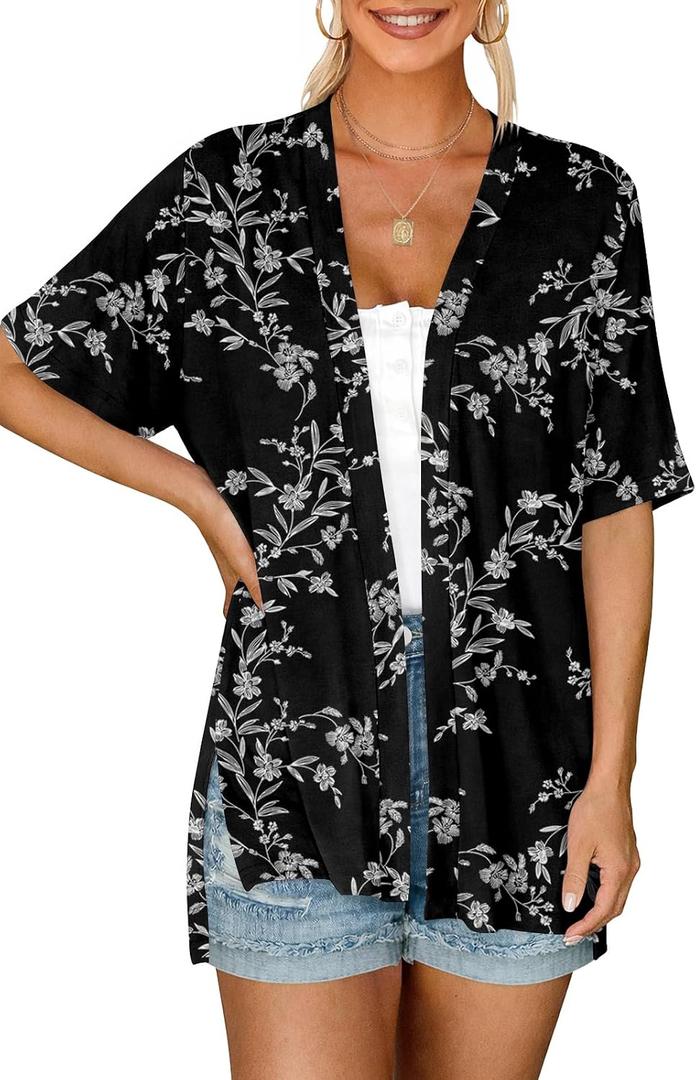 Yincro Women's Short Sleeve Cardigan Summer Lightweight Open Front Casual Soft Cardigans XL