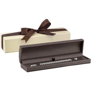 Dome-Shape Leather Bracelet Box for Women & Men  Jewelry Gift Box Ideal for Bracelet Case, Necklace, Chain  Bracelet/Necklace Box with Cream Ribbed Outer Box & Matching Bow Ribbon (Brown)