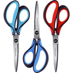 Real Left handed scissors for adults with comfortable 3-color ergonomic handle, 8.5 INCH 3 Packs Scissors All purpose left handed Tool for Daily Cutting Needs