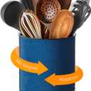 Nucookery 360°Rotating Utensil Holder, 7.2" Kitchen Utensil Crock, Ceramic Cooking Utensil Organizer with CountertopProtection Cork Bottom for Farmhouse Kitchen Decor Christmas (Royal blue)