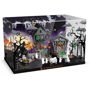 Display Case for Lego 21351 Tim Burton's The Nightmare Before Christmas Building Set - Acrylic Box with Crystal Nut Design & Printed Background (Case Only, Model Not Included)