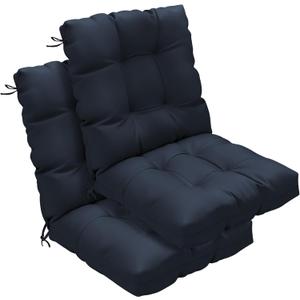Outdoor Chair Cushions Set of 2, 42x21x4 Inch Patio Cushion for Dining/Rocking Chairs, High Back Soft Seat Pad with Ties, Indoor Outside Use, Fade-Resistant & Waterproof, Dark Blue