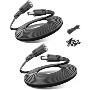 Basesailor 12V DC Extension Cable 10ft 2 Pack,5V 9V 24V 2.1mm x 5.5mm 5521 Power Supply Adapter Long Flat Extender Cord,Female to Male Wire for Outdoor CCTV Security Camera,IP Network Camera,DVRs (Black)