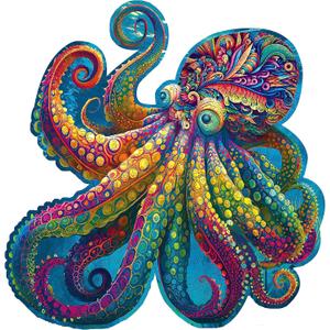 Rompecabezas de madera nicos, pulpo de gata, 500 piezas tamao King de 17.3 x 16.7 pulgadas, lujoso rompecabezas de madera con forma de animal, hermoso paquete, el mejor regalo para