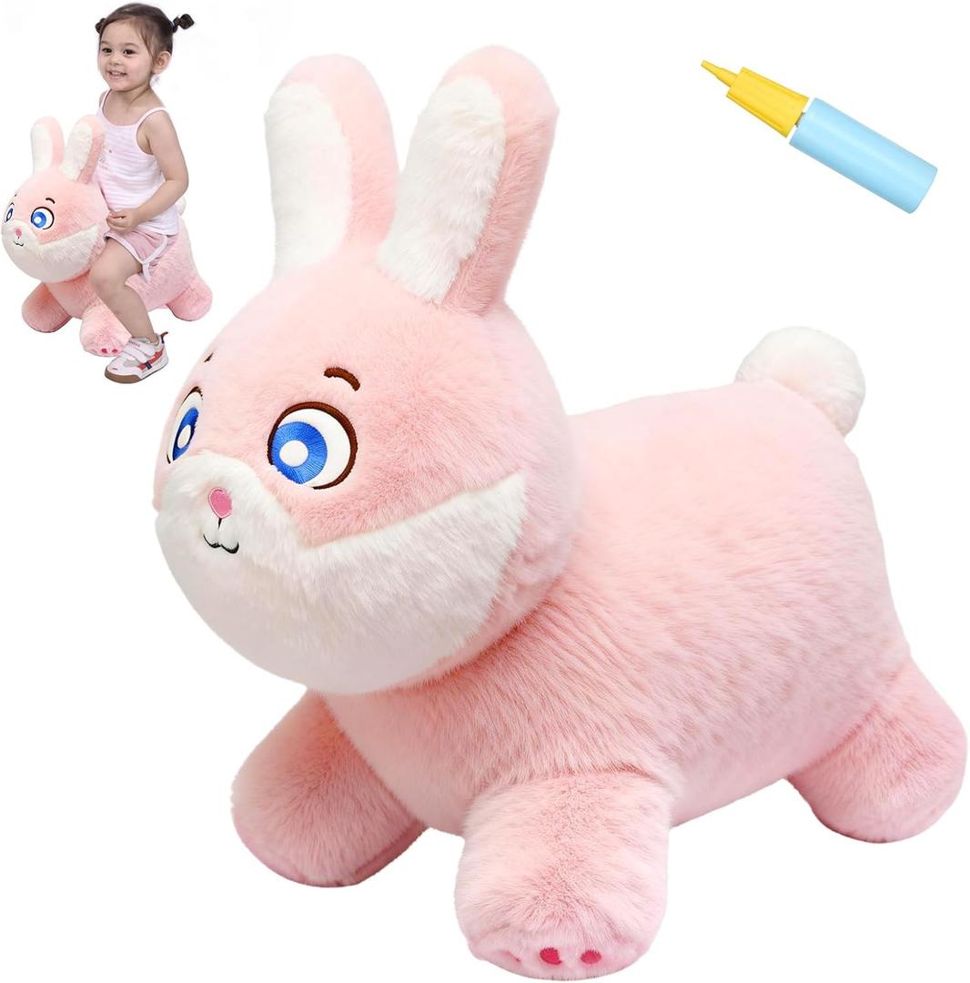 INPANY Bouncy Horse, Bunny Rabbit Hopper Toys, Toddler Plush Bouncing Animal, Kids Inflatable Ride on Rubber Bouncer, Outdoor Birthday Gift for 2 3 4 Yr Boy Girl