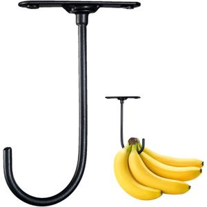 3 x Black Banana Hook Under Cabinet - Metal Banana Holder Hook, Foldable Under Cabinet Banana Hook | Folds Up with Magnets When Not in Use, Pre Drilled Holes and Strong Adhesive Tape Design(ZS450)