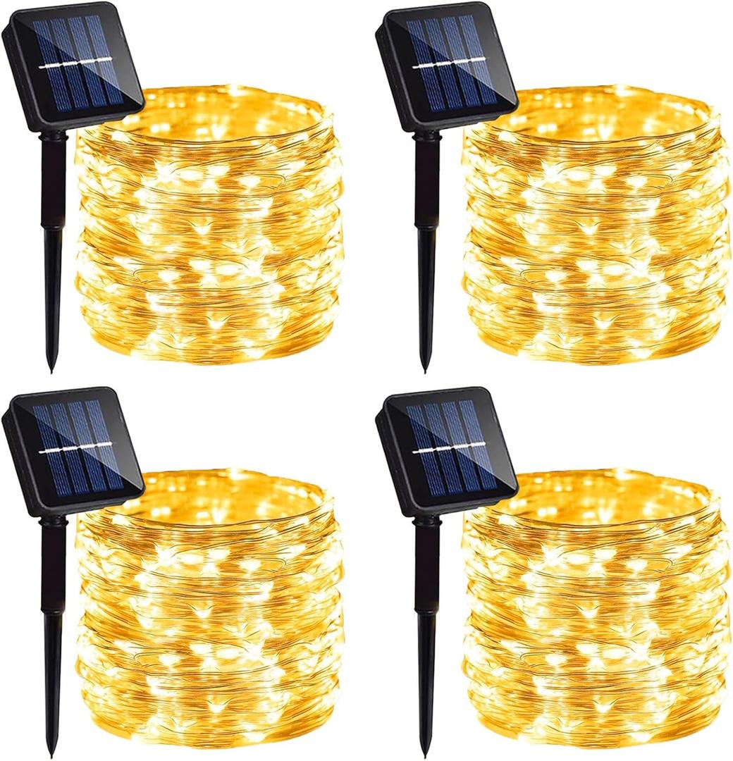 4 Pack Solar Fairy Lights 131Ft 400 LED Outdoor Twinkle Light with 8 Modes, Waterproof Silver Wire String Lights for Garden Patio Party Weding Decor (Warm White)