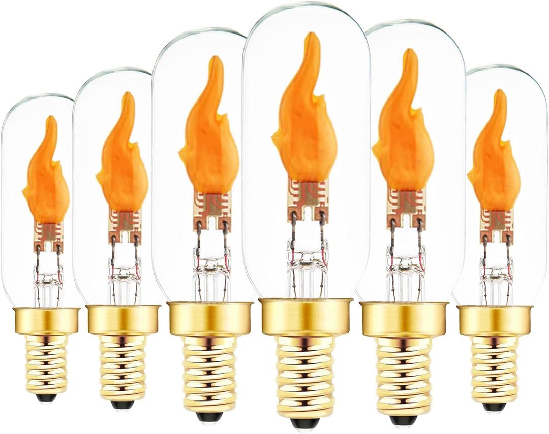 SHUWDKAR Flickering Light Bulbs, E12 LED Flickering Candelabra Flame Effect Light Bulbs, Candelabra LED Fire Effect E12 Flicker Flame Bulb for Decoration, 6 Pack