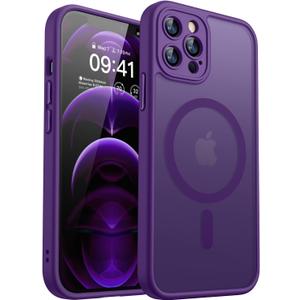 CANSHN Magnetic Compatible with iPhone 12 Pro Case, Upgraded [Full Camera Protection] [Compatible with Magsafe] [Translucent Matte] Shockproof Protective Phone Cover 6.1 Inch - Deep Purple
