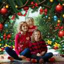 Christmas Backdrop for Photography Cartoon Green Forest Pine Snow Xmas Party Banner Kid Christmas Party Decoration Photo Booth Props (7X5FT)