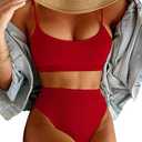 MELYUM High Waisted Bikini Sets for Women Two Piece Swimsuit Tummy Control Bathing Suit Cheeky Bottoms Push Up Top (X-Large, Red)