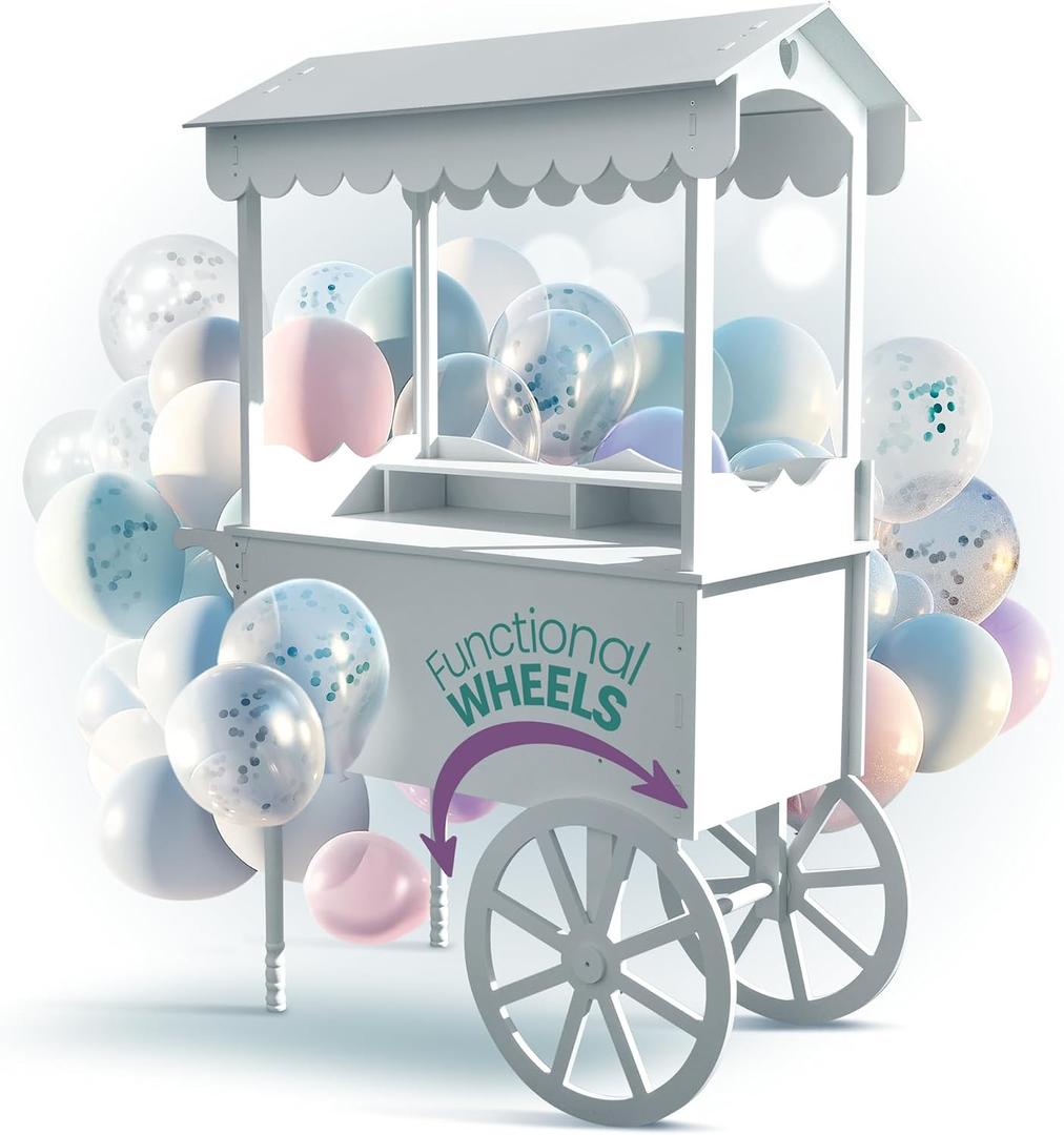 DS THE DISPLAY STORE PVC Candy Cart with Wheels for Parties - Dessert Cart on Wheels for Wedding Baby Shower and Vendor Events